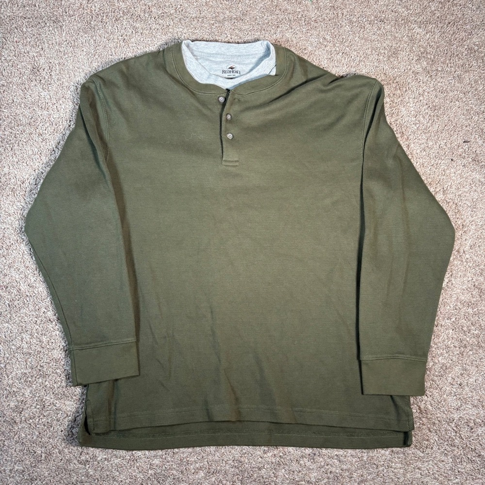 RedHead Henley Shirt Long Sleeve‎ Olive Green Thermal Knit XL